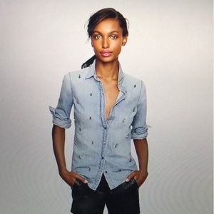 J Crew Embellished / Jeweled Chambray